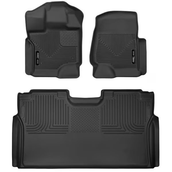 15-C F150 CREW X-ACT CONTOUR SERIES BLACK FRONT & 2ND ROW FLOOR LINERS, Husky Liner, Mfr#: 53498